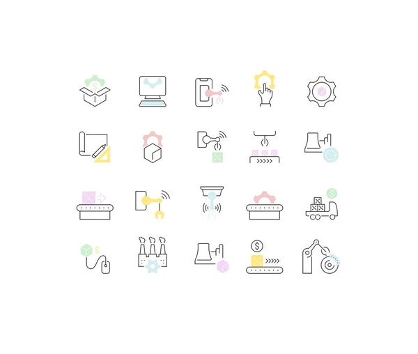 Set Vector Line Icons of Manufacturing Business — Stock Vector