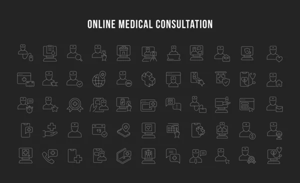 Ustaw wektor linii ikony online konsultacje medyczne — Wektor stockowy