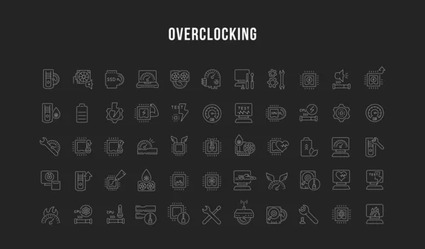 Definir ícones de linha vetorial de Overclocking —  Vetores de Stock