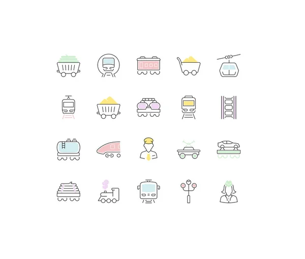 Set Vector Line Icons of Rail Transport. — Stock Vector