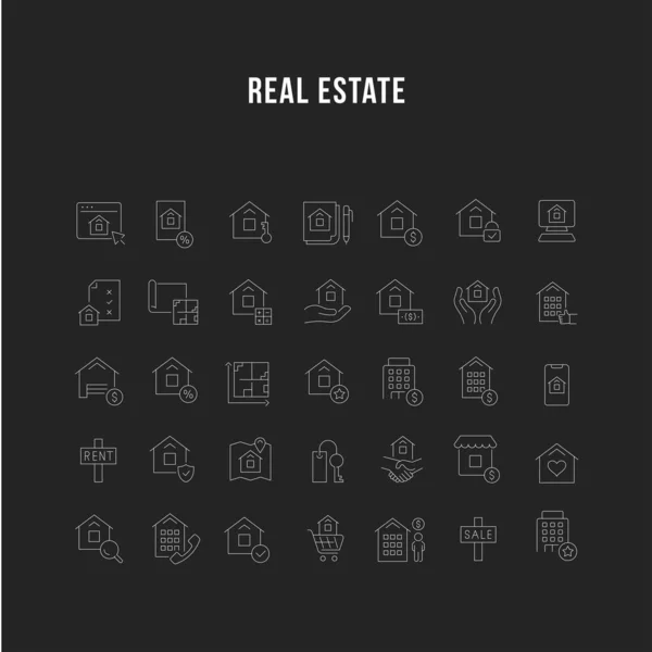 Set de iconos de línea vectorial de bienes raíces — Vector de stock