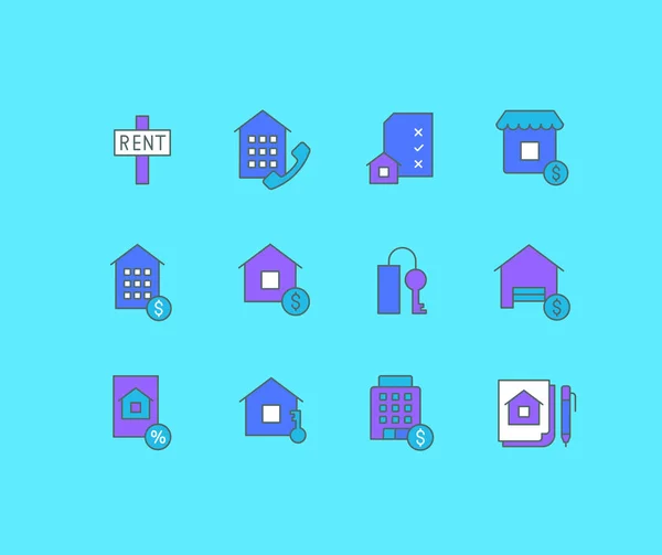 Conjunto de iconos de línea simple de bienes raíces — Vector de stock