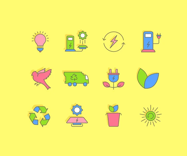 Set of Simple line Icons of Recycling — 스톡 벡터