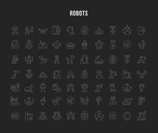 Vektorzeilensymbole von Robotern setzen. — Stockvektor