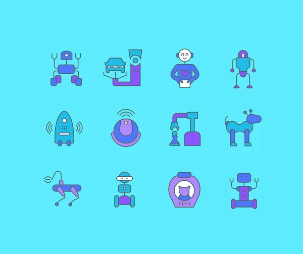 Conjunto de iconos de línea simple de robots — Vector de stock