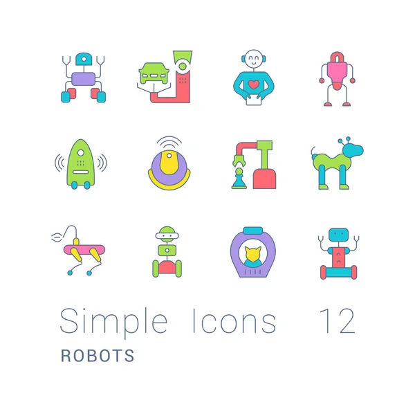 Set of Simple line Icons of Robots — Stock Vector