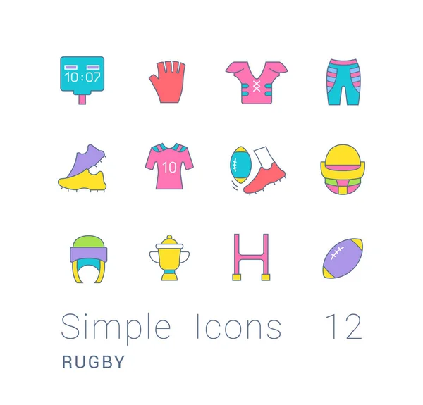 Conjunto de Ícones de linha simples de Rugby — Vetor de Stock
