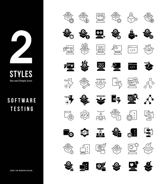 Ícones de linha simples de teste de software — Vetor de Stock