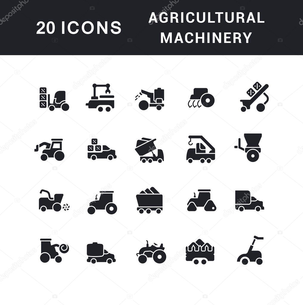 Set of Simple Icons of Agricultural Machinery