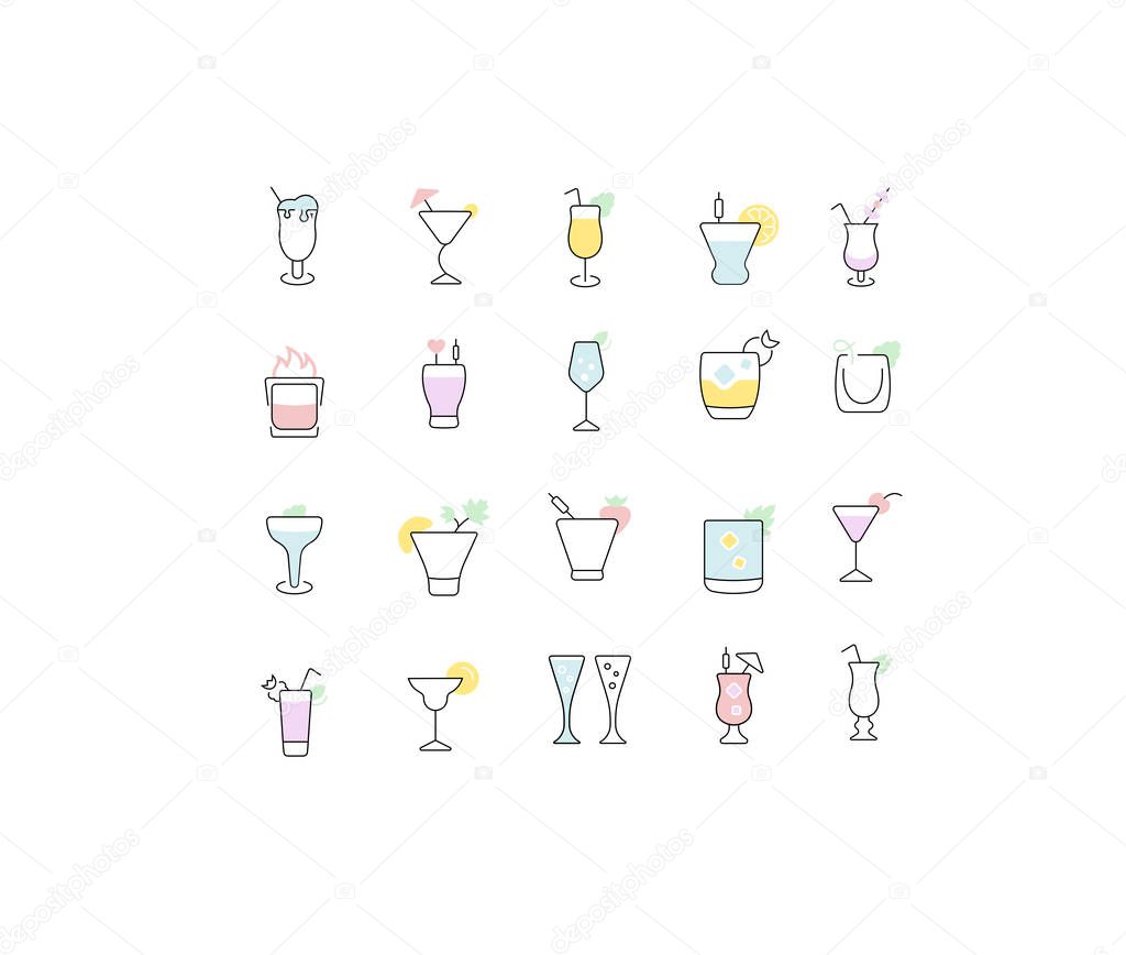Set of vector line icons, sign and symbols of cocktails for modern concepts, web and apps. Collection of infographics elements, logos and pictograms.