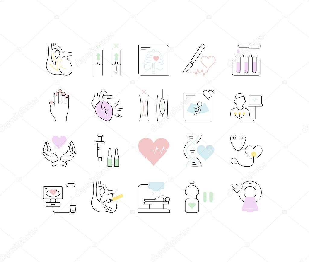 Set vector line icons, sign and symbols in flat design heart defect with elements for mobile concepts and web apps. Collection modern infographic logo and pictogram.