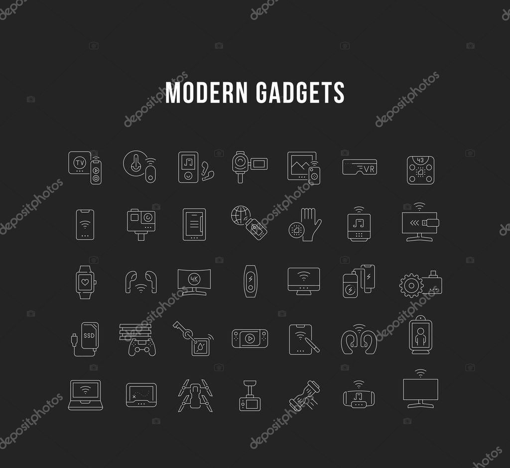 Collection linear icons of modern gadgets for modern concepts, web and apps.