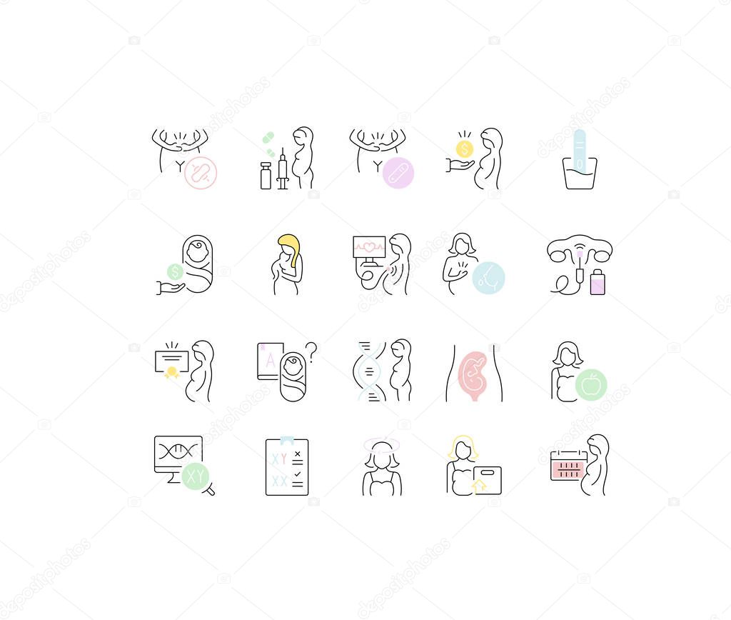 Set of vector line icons of pregnancy for modern concepts, web and apps.