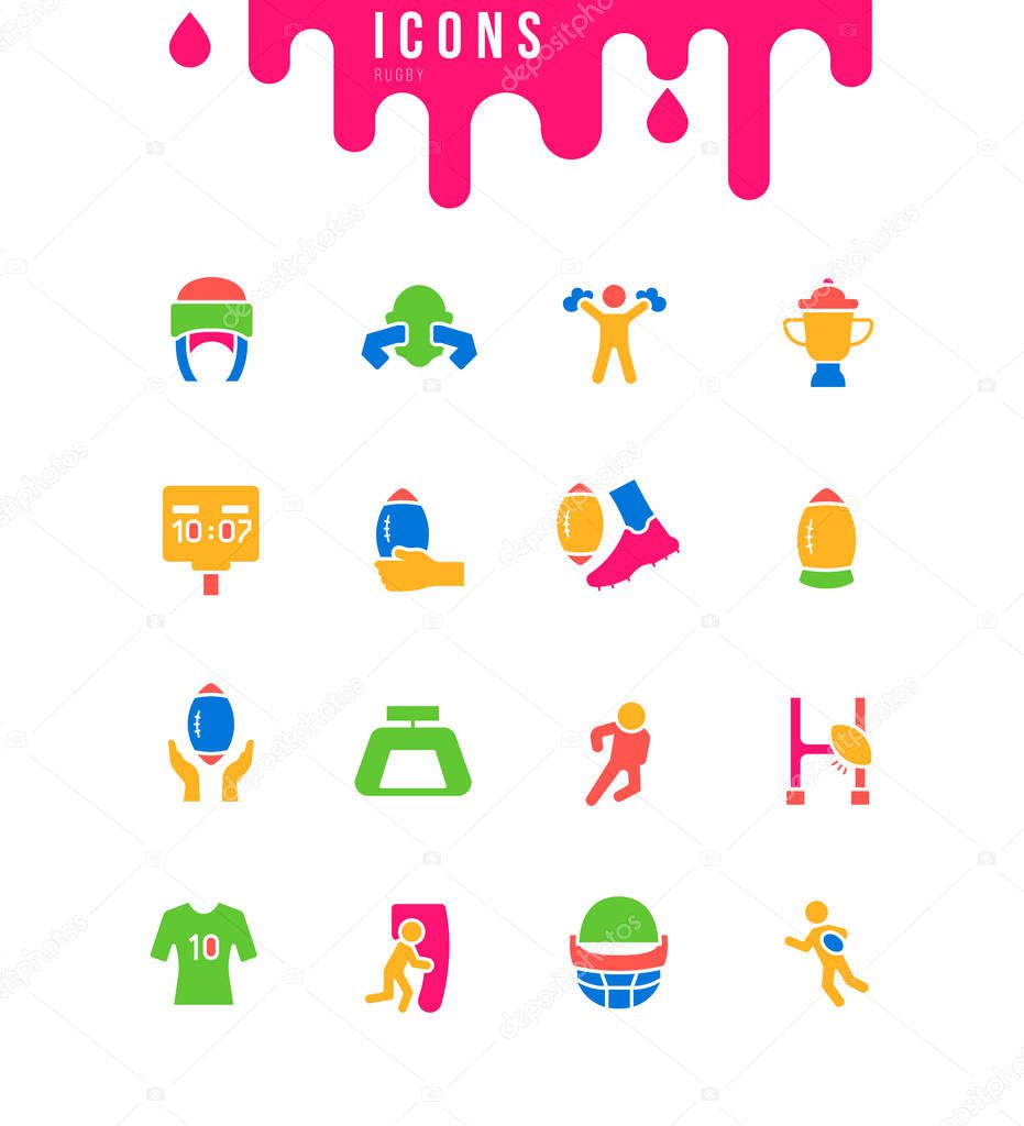 Collection simple icons of rugby on a white background. Modern black and white signs for websites, mobile apps, and concepts