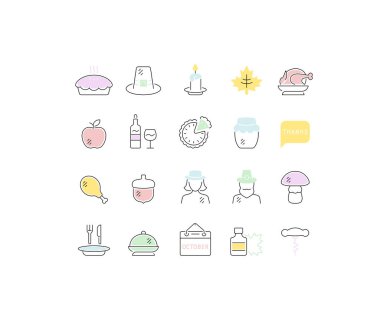 Şükran Günü 'nün Vektör Hattı Simgelerini Ayarla