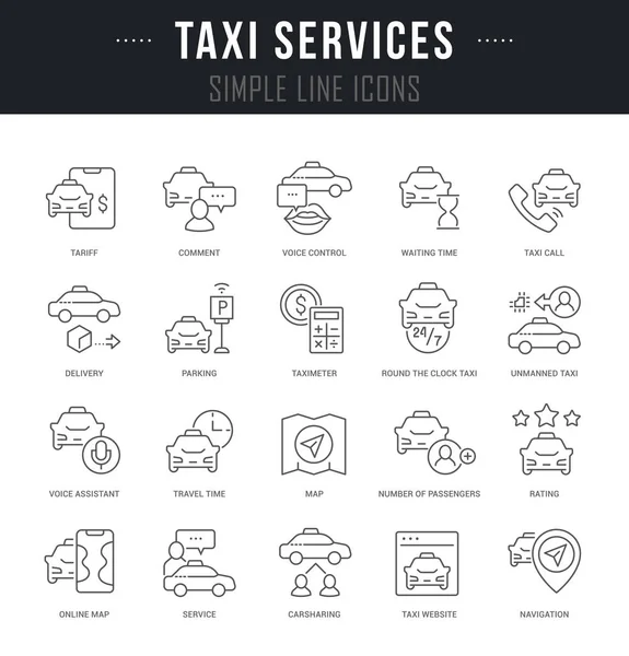 タクシーサービスの線形アイコンのセット — ストックベクタ