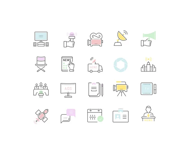 Set Vector Flat Line Icons Television — Stock Vector