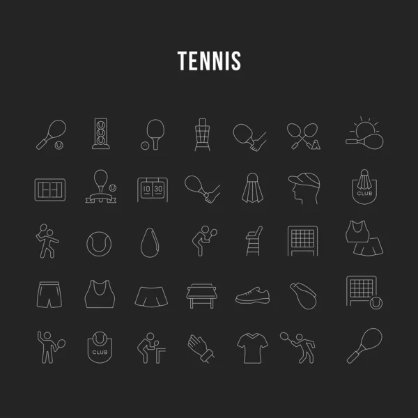 Vector lijn iconen van tennis instellen. — Stockvector