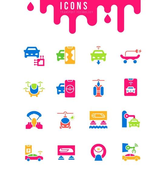 Conjunto de iconos simples de la tecnología de transporte — Vector de stock