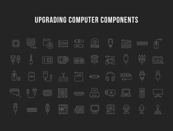 Conjunto de iconos de línea vectorial de actualización de componentes de la computadora — Archivo Imágenes Vectoriales