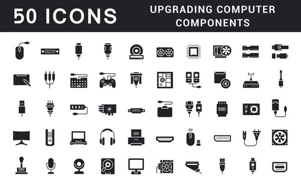Set of Simple Icons of Upgrading Computer Components — Stock Vector