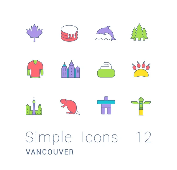 Conjunto de iconos de línea simple de Vancouver — Archivo Imágenes Vectoriales