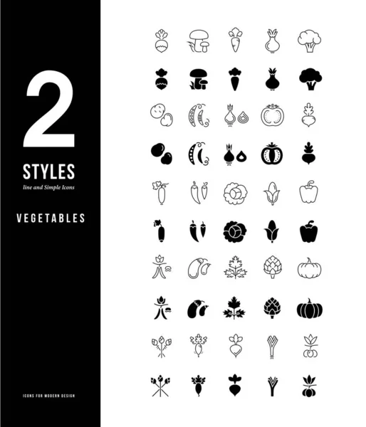 Einfache Linie Symbole von Gemüse — Stockvektor