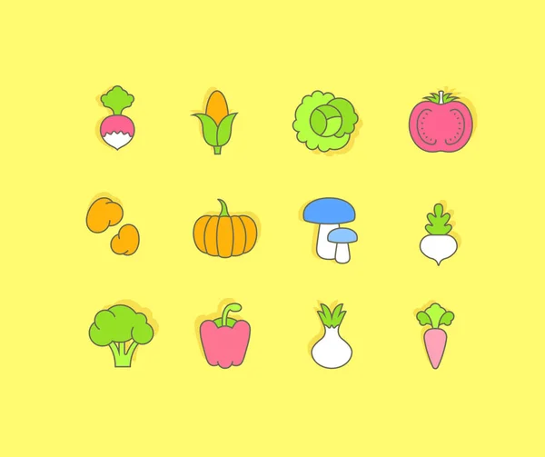 Набор простейших икон овощей — стоковый вектор