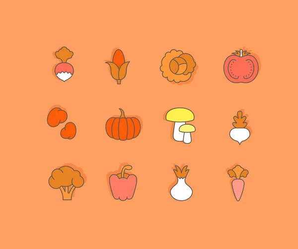 Uppsättning enkla linje ikoner av grönsaker — Stock vektor