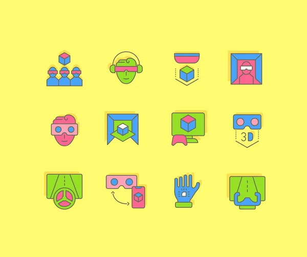 Set of Simple line Icons of Virtual Reality — 스톡 벡터