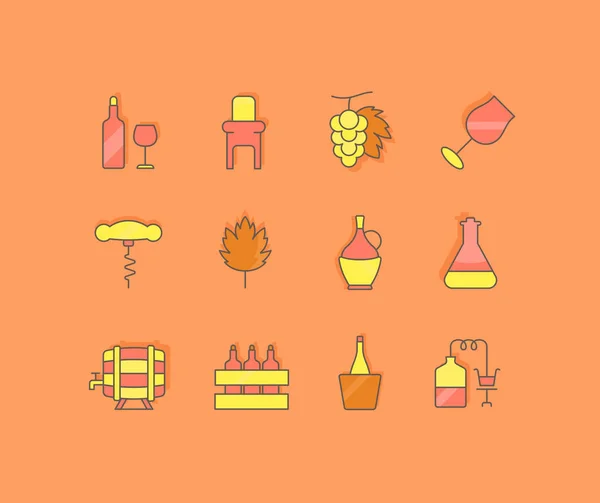 Conjunto de Iconos de línea simple de vino — Vector de stock