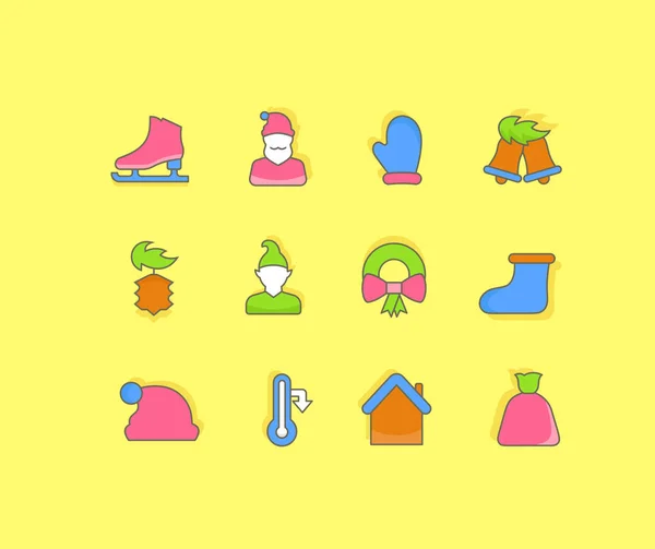Set of Simple line Icons of Winter — 스톡 벡터