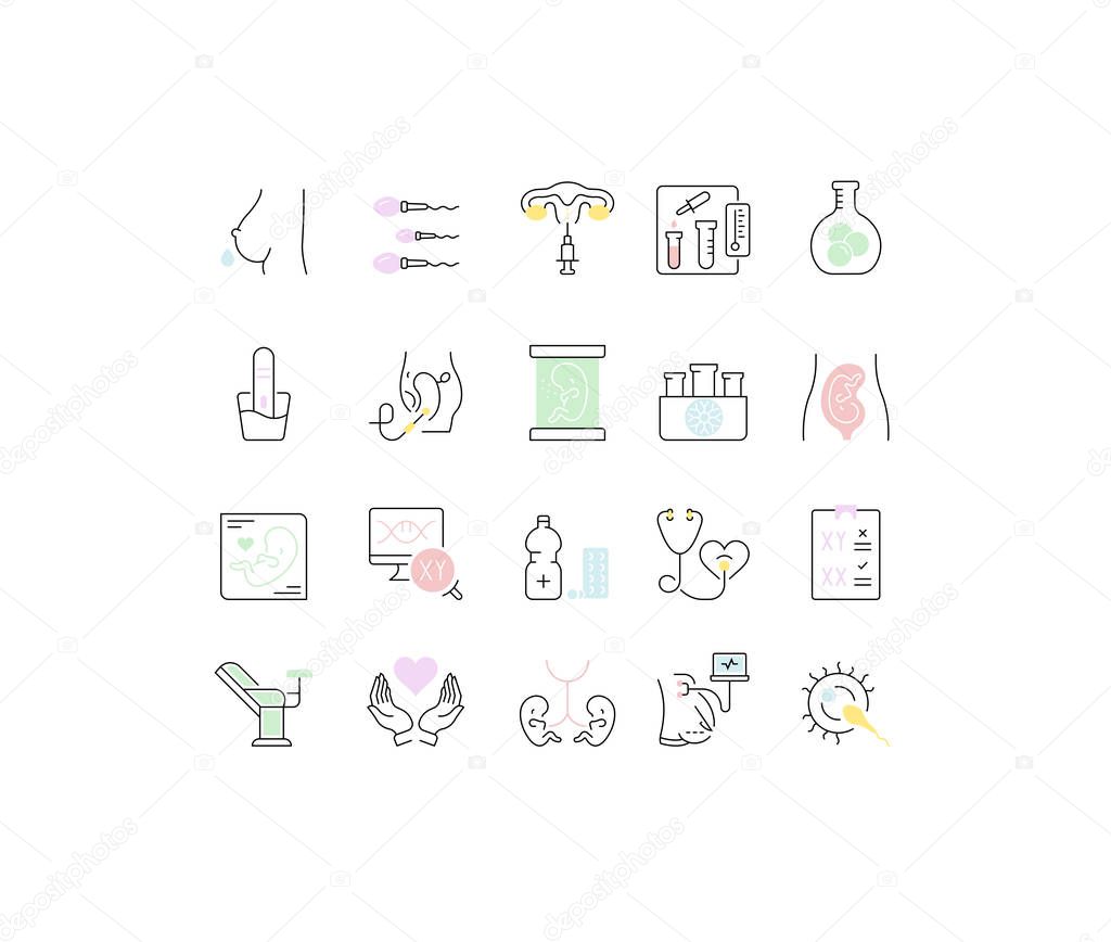 Set Vector Line Icons of Test Tube Baby.