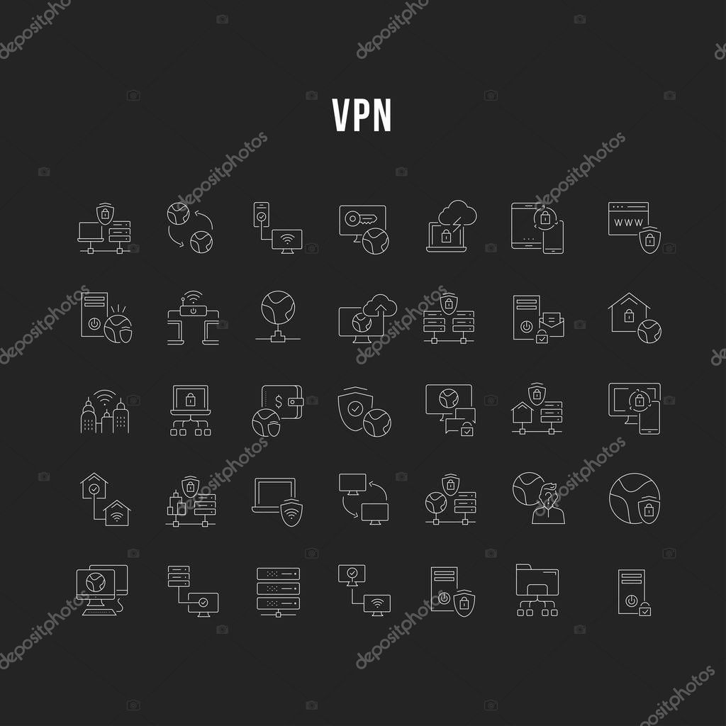 Set of vector line icons of vpn for modern concepts, web and apps.