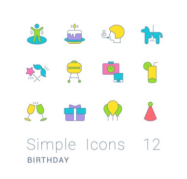 Set of Simple line Icons of Birthday