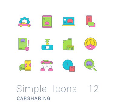 Set of Simple line Icons of Carsharing