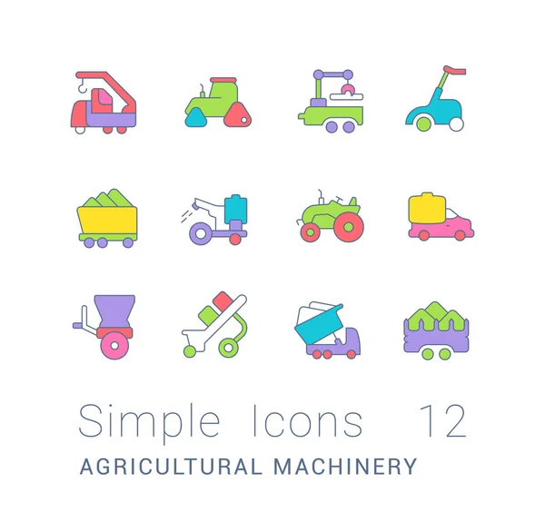 Conjunto de iconos de línea simple de maquinaria agrícola — Vector de stock