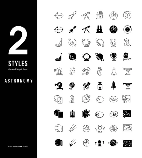 Ícones de Linha Simples de Astronomia — Vetor de Stock