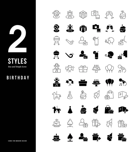 Iconos de línea simple de cumpleaños — Archivo Imágenes Vectoriales