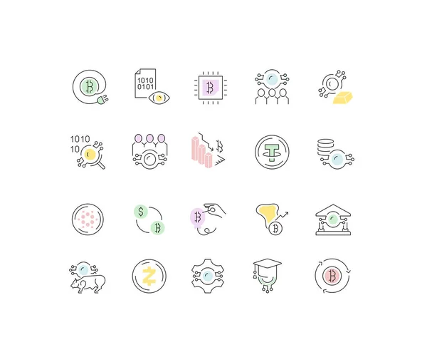 Set Vector Line Icons of Blockchain and Cryptocurrency. — Stock Vector
