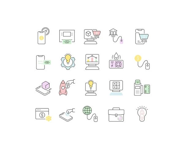 Set Vector Line Icons of Business Technology — Stock Vector