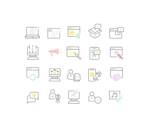 Set Vector Line Icons of Content Marketing — Stock Vector