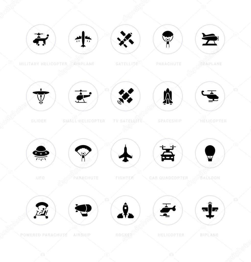 Set of Simple Icons of Aircraft