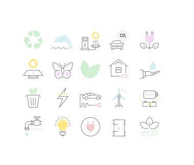 Vektör düz çizgi Icons Set Eko ve biyografi