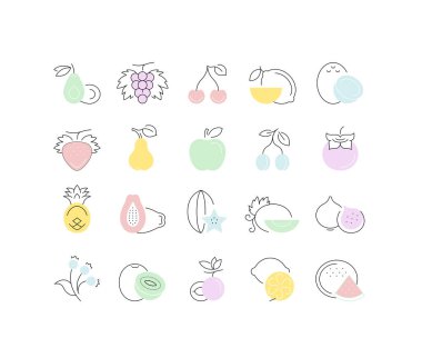 Vektör düz çizgi simgeler meyve ayarla