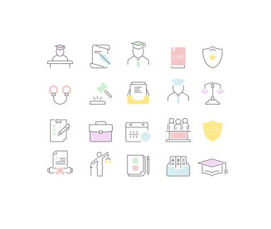 Set Vector Line Icons of Jurisprudence