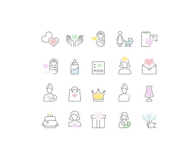 Anneler Günü 'nün Vektör Hattı Simgelerini Ayarla