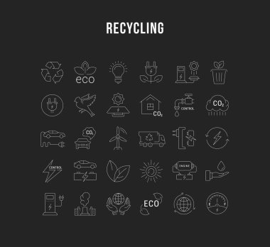 Geri dönüşüm vektör düz çizgi Icons set