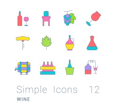 Şarap Simgeleri Basit Satır Dizisi