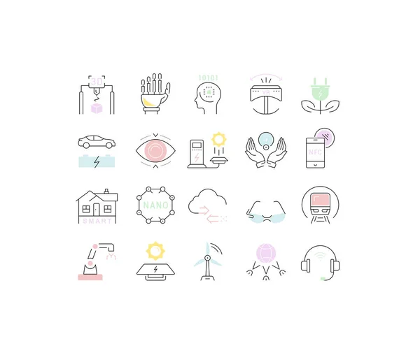 Set Vector Flat Line Icons Future Technology — Stock Vector